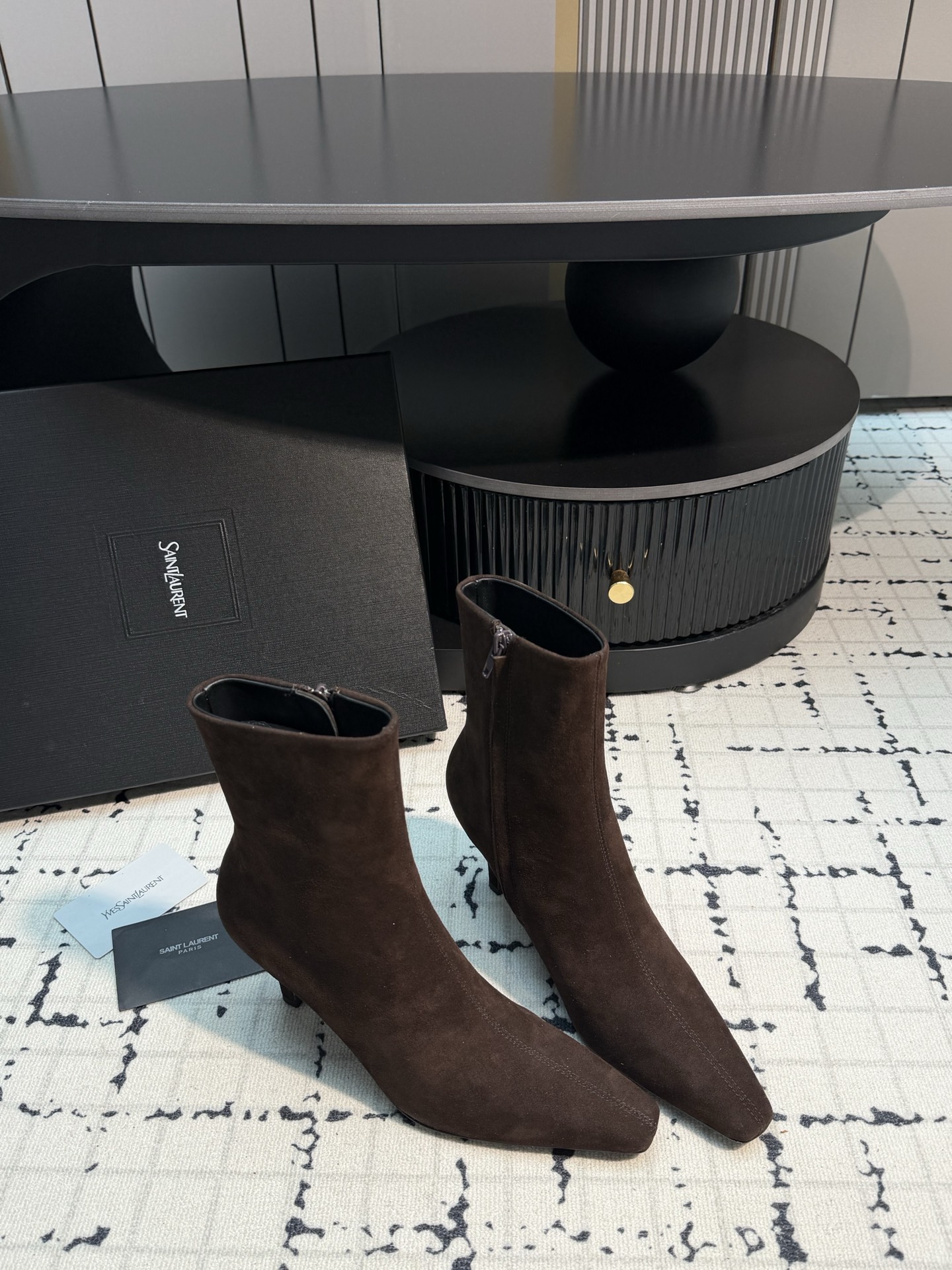 Saint Laurent Dark Brown Pointed Ankle Boots