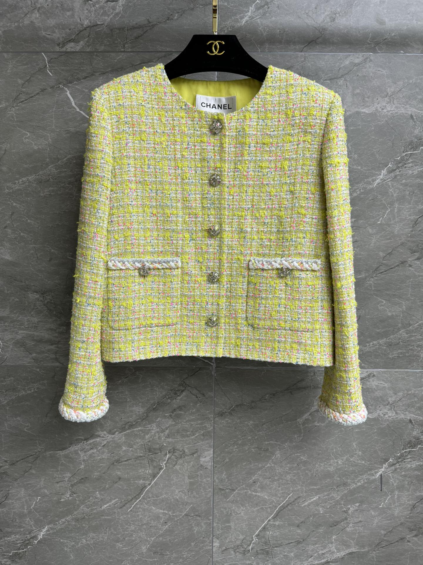 Designer Wholesale Replica
 Chanel Clothing Coats & Jackets Green Yellow Sewing Silk Spring Collection SML535680