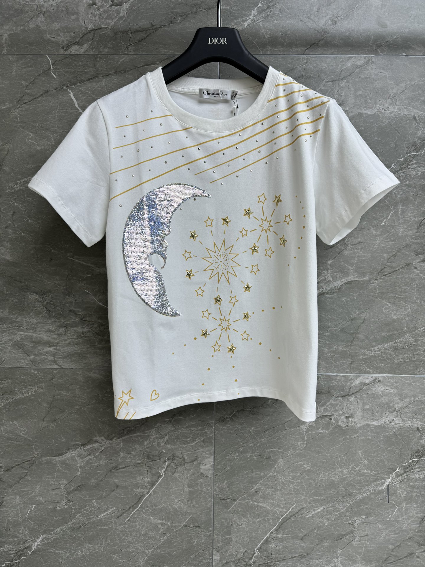 Dior Clothing T-Shirt Embroidery Cotton Spring/Summer Collection SML535170