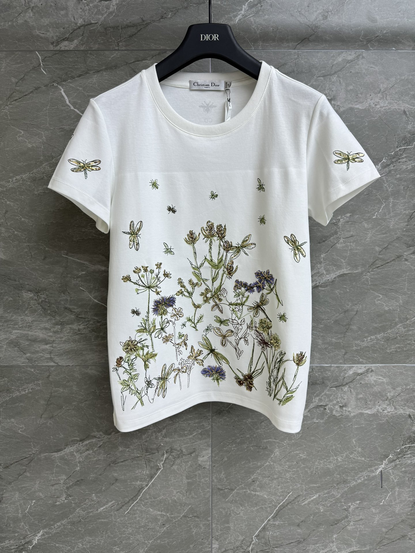 Dior Clothing T-Shirt Embroidery Cotton Spring/Summer Collection