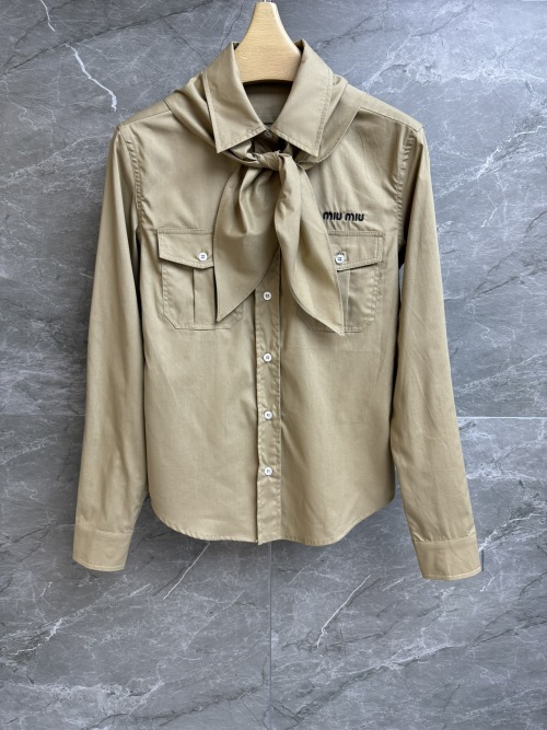 Miu Miu Scarf Neck Button-Down Shirt with Embroidered Logo - Spring/Summer 1 Miu Miu Scarf Neck Button-Down Shirt with Embroidered Logo - Spring/Summer