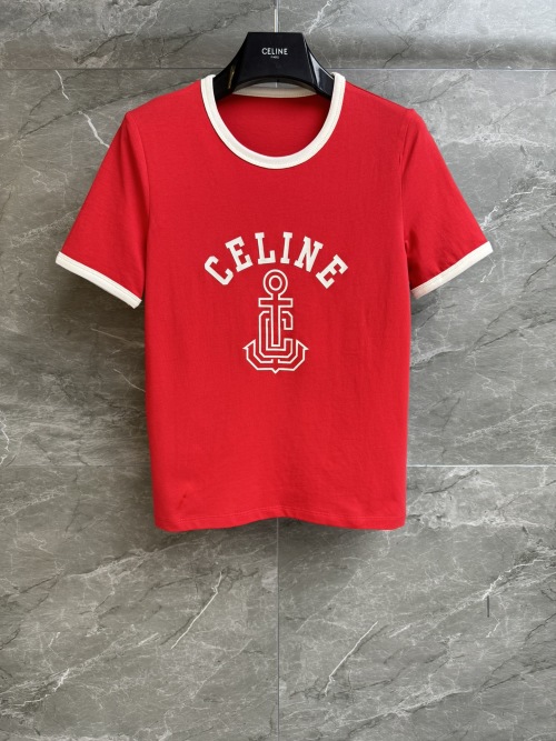 Celine Anchor Print T-Shirt - Summer Cotton Tee with Contrast Trim 1 Celine Anchor Print T-Shirt - Summer Cotton Tee with Contrast Trim