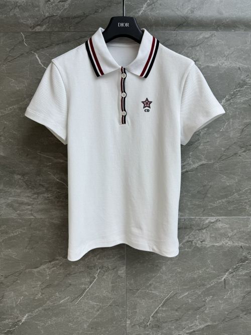 Dior Women's White Cotton Blend Polo Shirt with CD Star Embroidery 1 Dior Women's White Cotton Blend Polo Shirt with CD Star Embroidery