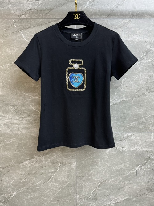 Elegant Chanel Inspired Perfume Bottle Embroidered Black T-Shirt - Summer 1 Elegant Chanel Inspired Perfume Bottle Embroidered Black T-Shirt - Summer