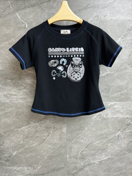 Hermès Women's Black Cotton T-Shirt with 'Candy Liberris' Print 1 Hermès Women's Black Cotton T-Shirt with 'Candy Liberris' Print