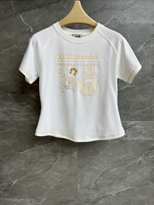 Hermès Women's White Cotton T-Shirt with 'Candy Lerris' Print, Slim Fit 1 Hermès Women's White Cotton T-Shirt with 'Candy Lerris' Print, Slim Fit