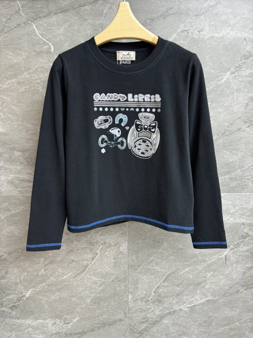 Hermès Women's Black Long Sleeve T-Shirt with Candy Libris Print 1 Hermès Women's Black Long Sleeve T-Shirt with Candy Libris Print