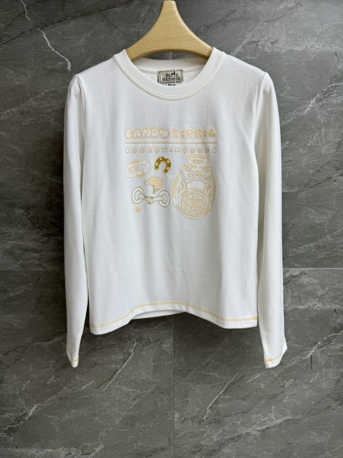 Hermès Women's White Long Sleeve T-Shirt with Candy Libris Print 1 Hermès Women's White Long Sleeve T-Shirt with Candy Libris Print