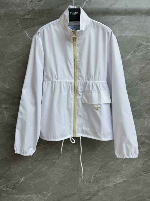 Prada White Nylon Jacket Stand Collar Zip-Up Logo Lightweight Coat 1 Prada White Nylon Jacket Stand Collar Zip-Up Logo Lightweight Coat