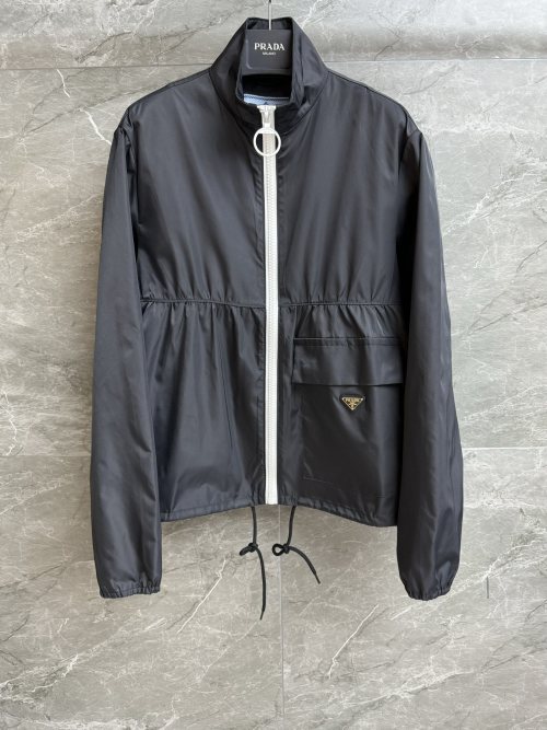 Prada Women's Black Nylon Jacket Stand Collar Zip-Up Lightweight Coat 1 Prada Women's Black Nylon Jacket Stand Collar Zip-Up Lightweight Coat