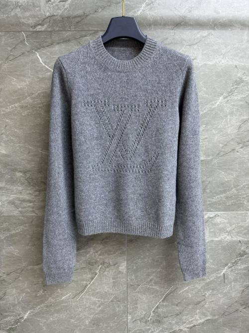 Louis Vuitton Grey Wool-Blend Logo Knit Sweater, Round Neck, Long Sleeves 1 Louis Vuitton Grey Wool-Blend Logo Knit Sweater, Round Neck, Long Sleeves