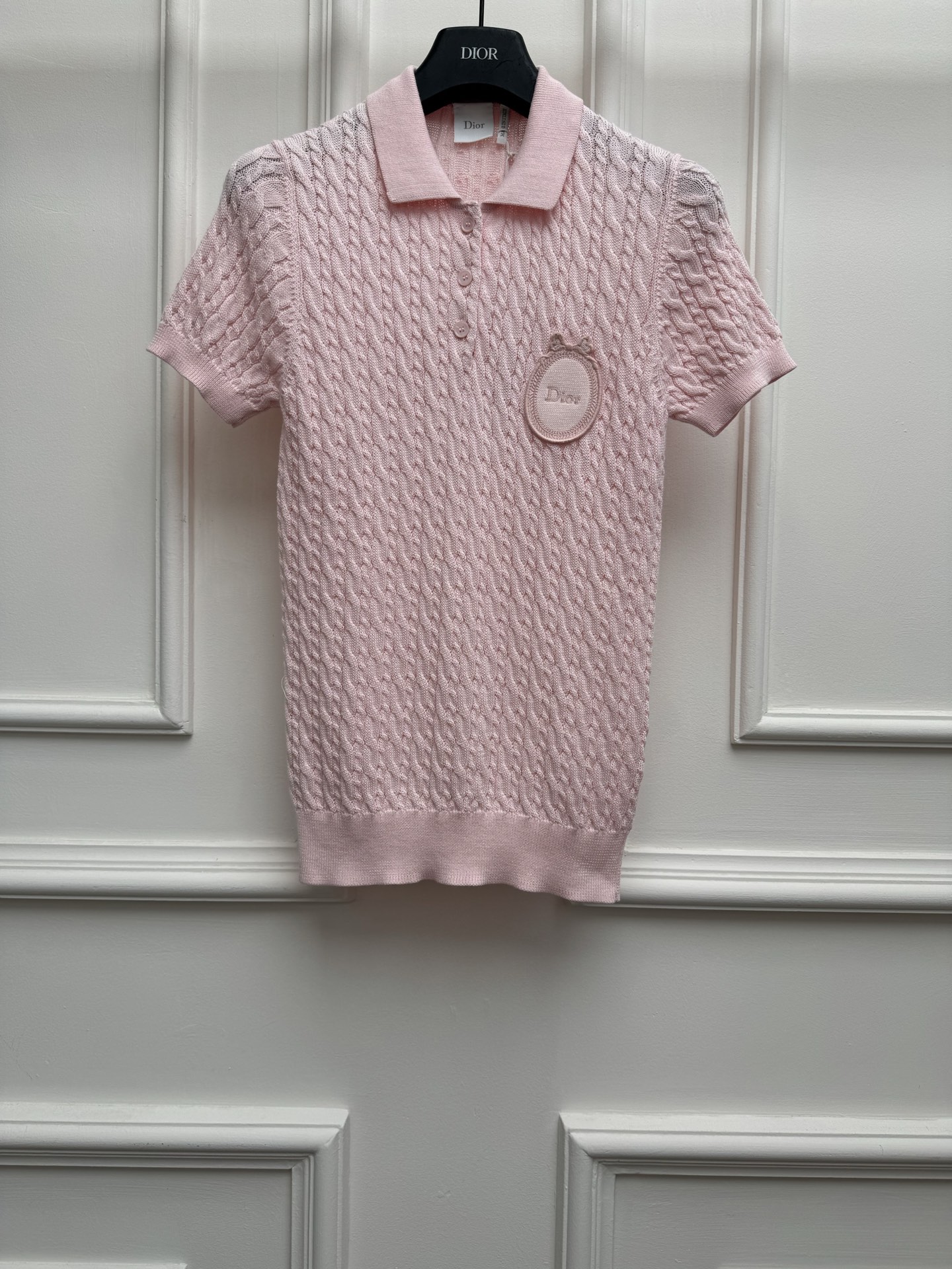 NO:861525,D's Knitted Cable Polo Shirt Specifications SML high version Color pink, dior,19860909D家针织绞花Polo衫 规格SML高版本 颜色粉色,,dior,,Women's clothing