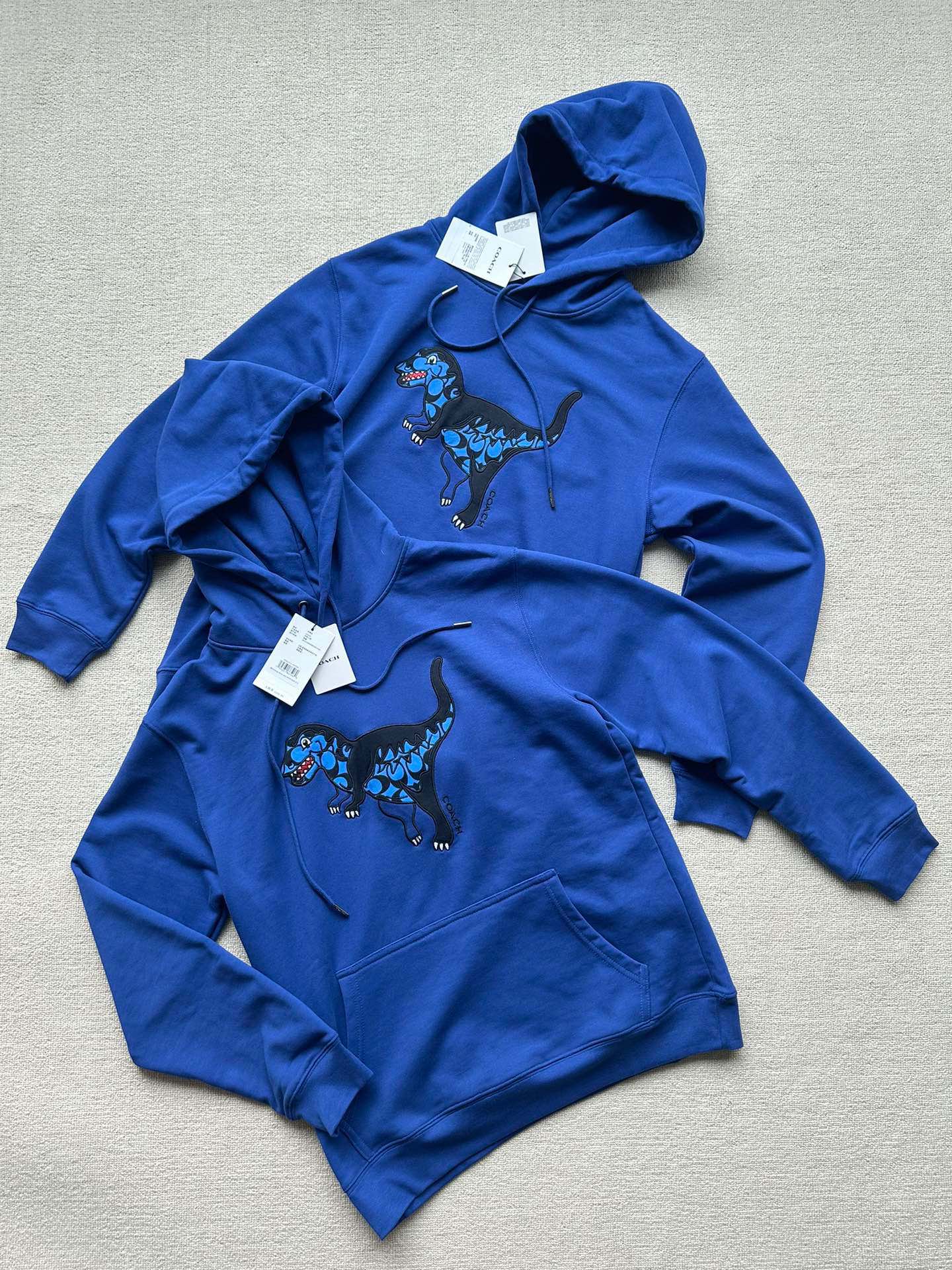 Coach Kleding Pullover Blauw Borduurwerk Unisex Herfst/winter collectie Bovenzijde met capuchon