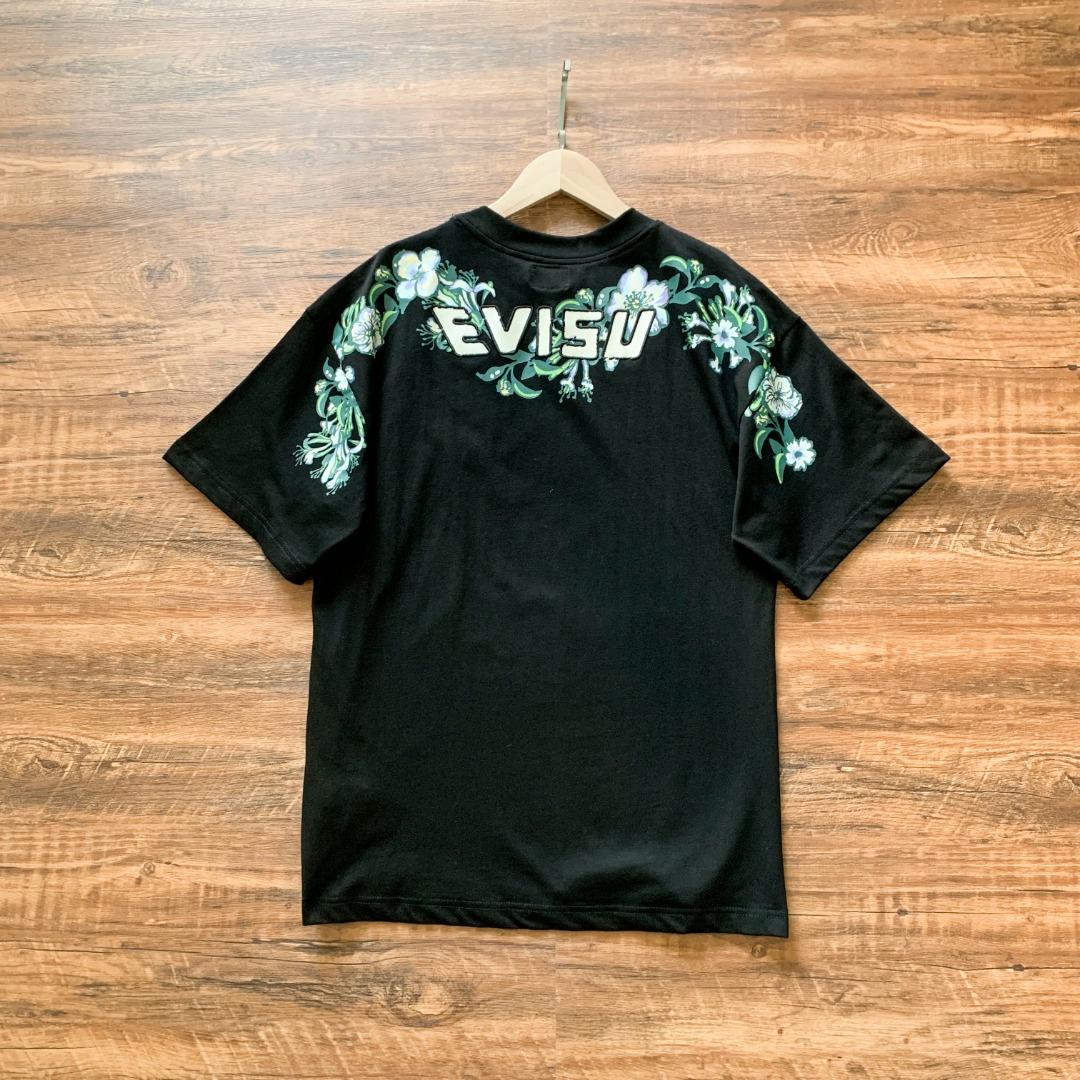 Versión superior: EVISU Fukujin 25ss nuevo producto de verano, camiseta de manga corta para hombre con estampado de flo…
