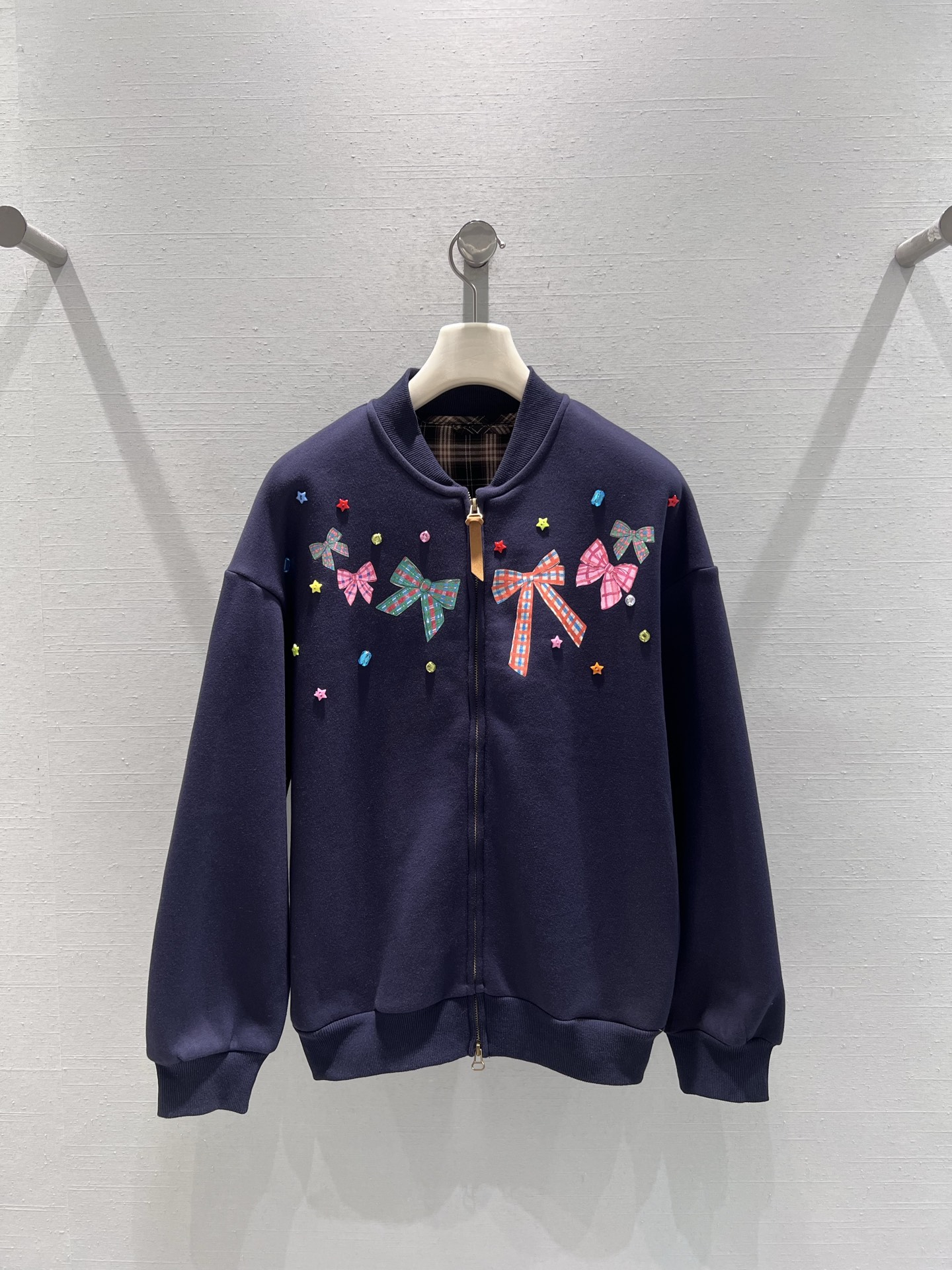 NO:570833,Support exchange BLU** bow print zipper plus velvet baseball jacket monochrome sml real shot details, jackets & coats, alexander wang19860909支持换款 BLU**蝴蝶结印花拉链加绒棒球服外套 单色smL实拍细节图,,jackets & coats,alexander wang,Women's clothing