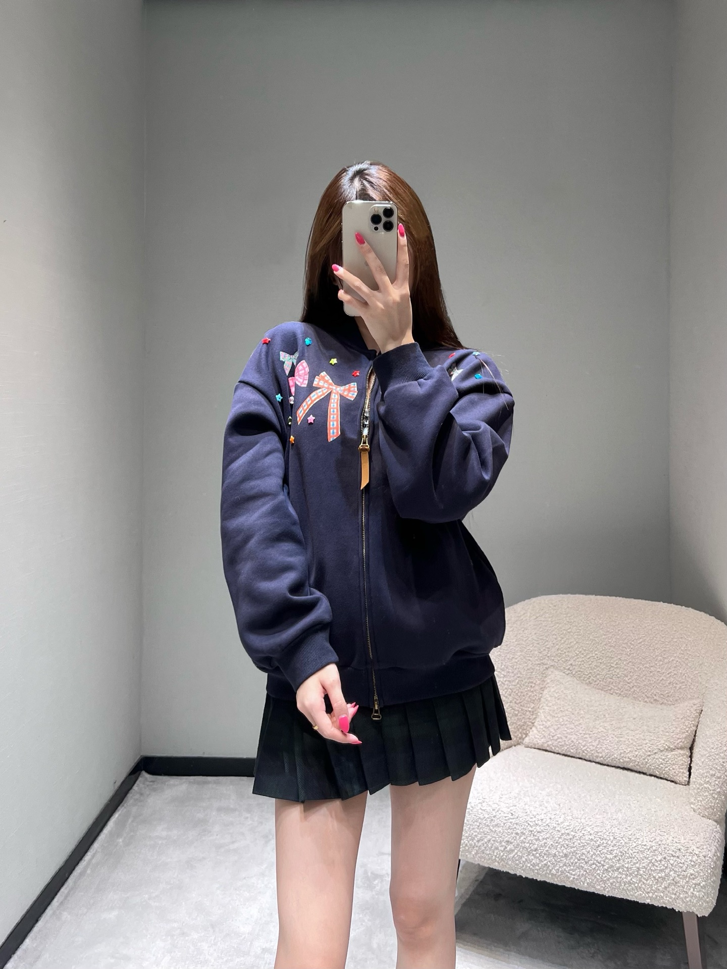 NO:570790,BLU** bow print zipper plus velvet baseball jacket solid color smL,,jackets & coats,alexander wang19860909BLU**蝴蝶结印花拉链加绒棒球服外套 单色smL,,jackets & coats,alexander wang,Women's clothing