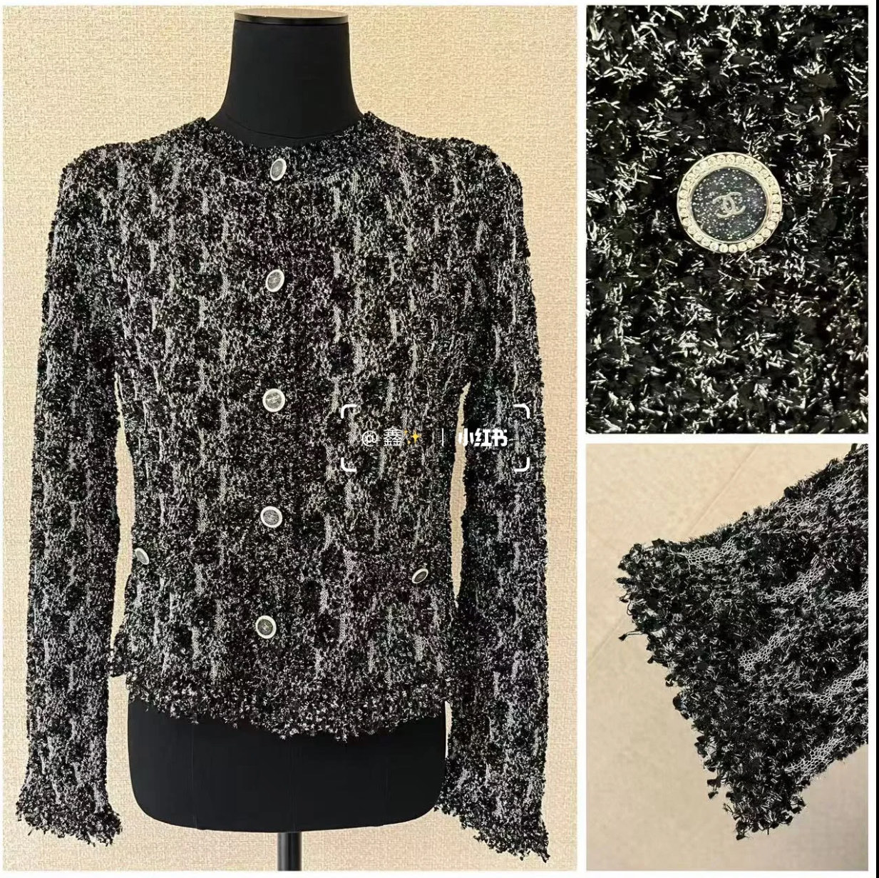 NO:665967,Chan*L 2026SS early spring new product series // Xiaoxiangfeng knitted cardigan is made of mixed-color woven woolen knitted fabric; round neck single-breasted version, the tassel raw edge details on the body are the finishing touch, breaking the monotony of solid color knitting, adding a smart and casual sense. The short cut has just the right proportions, which can naturally raise the waistline and optimize the body proportions. Three colors are available: light blue, taro pink, and black. SML,,chanel, 19860909Chan*L 2026SS早春新品系列//小香风针织开衫混色编织的粗纺针织面料；圆领单排扣版型,衣身的流苏毛边细节是点睛之笔,打破了纯色针织的单调,增添了灵动的随性感,短款的剪裁比例恰到好处,能自然拉高腰线,优化身材比例.浅蓝、香芋粉、黑色三种色系可选 SML,,chanel, ,Women's clothing