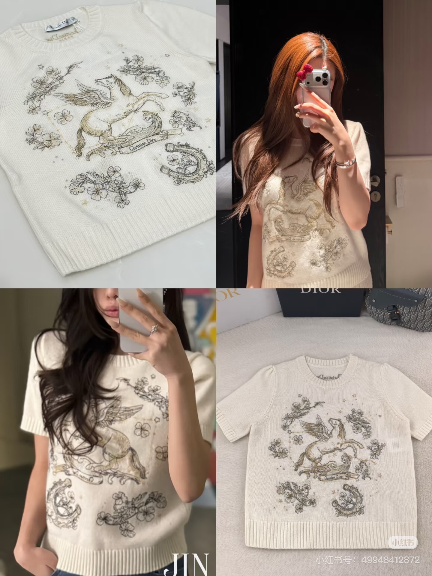 NO:713448,DIO*26SS New Product Series for Early Spring // Pegasus printed knitted short-sleeved hand-painted style Pegasus flower ring print, the pattern lines are delicate and rich in layers, the Pegasus element brings a romantic and light luxury atmosphere with delicate knitted fabrics, with both artistic sense and high-end texture, it is easy to create an elegant and fashionable look ~ SML,, dior, T-shirt,19860909DIO*26SS早春新品系列//飞马印花针织短袖手绘风格的飞马花卉环形印花,图案线条细腻、层次丰富,飞马元素自带浪漫与轻奢氛围搭配细腻的针织面料,兼具艺术感与高级质感,轻松打造优雅又时髦的造型～SML,,dior,T-shirt,,Women's clothing