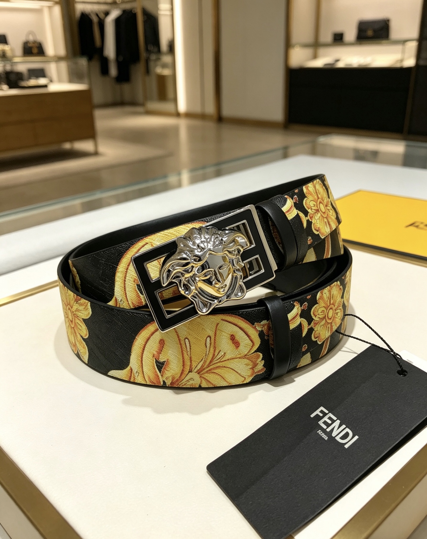 💯💯配送专柜包装 打孔针    新款 FD 宽35 MM 标志造型宽皮带，联名钉扣式美人头扣，范家原版进
