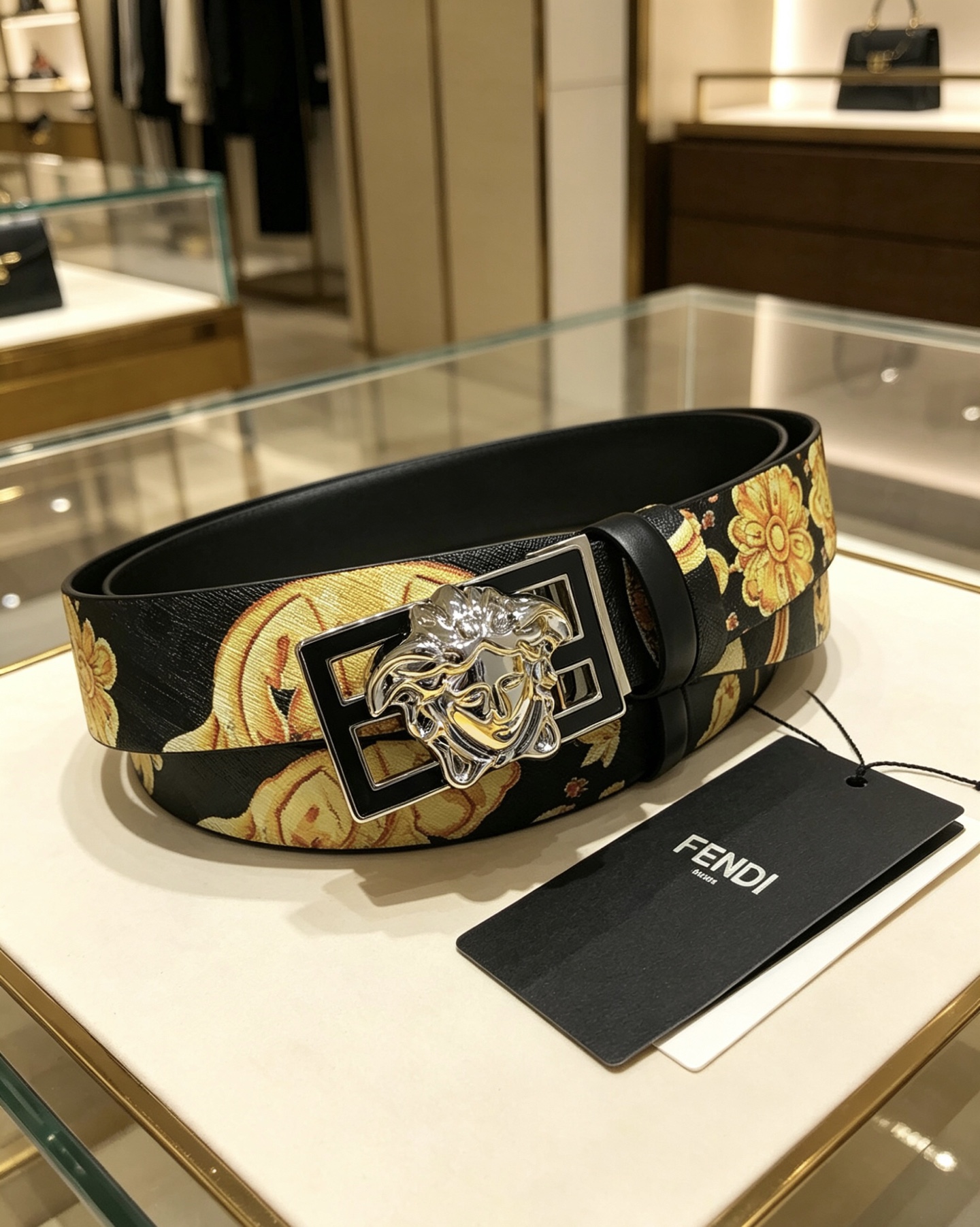 💯💯配送专柜包装 打孔针    新款 FD 宽35 MM 标志造型宽皮带，联名钉扣式美人头扣，范家原版进