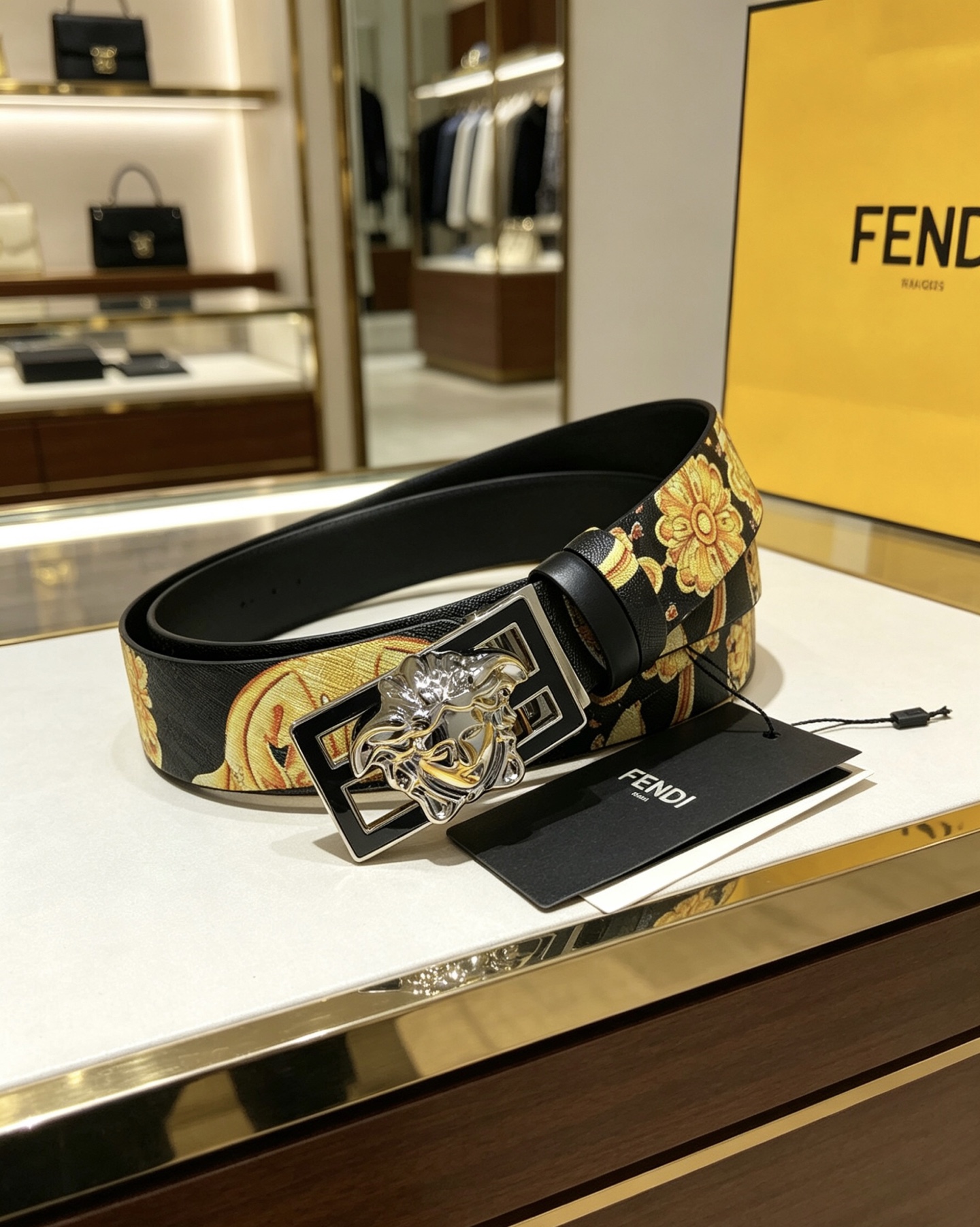 💯💯配送专柜包装 打孔针    新款 FD 宽35 MM 标志造型宽皮带，联名钉扣式美人头扣，范家原版进