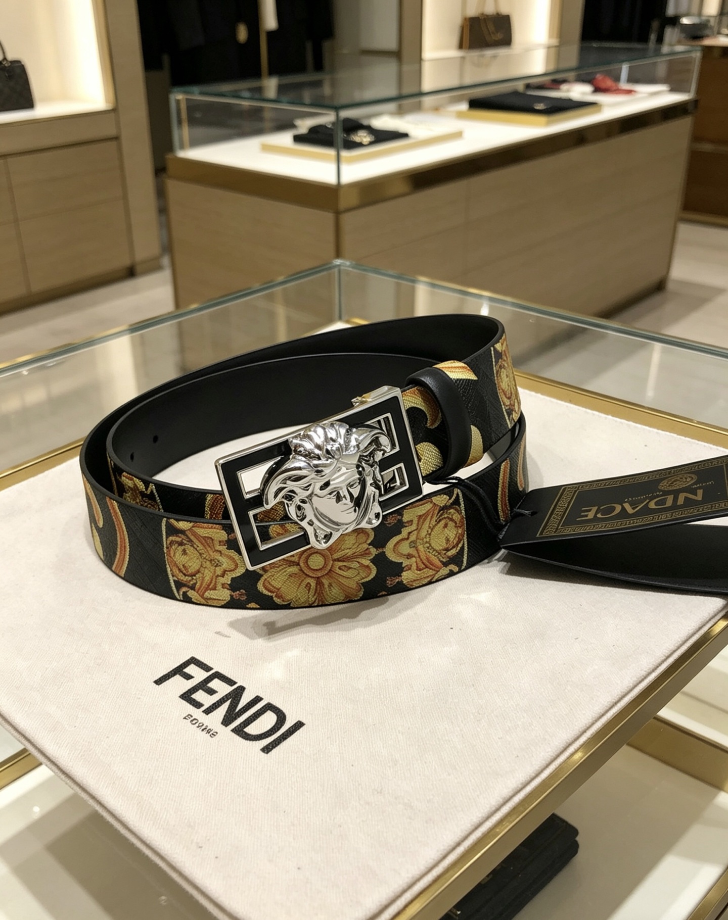 💯💯配送专柜包装 打孔针    新款 FD 宽35 MM 标志造型宽皮带，联名钉扣式美人头扣，范家原版进