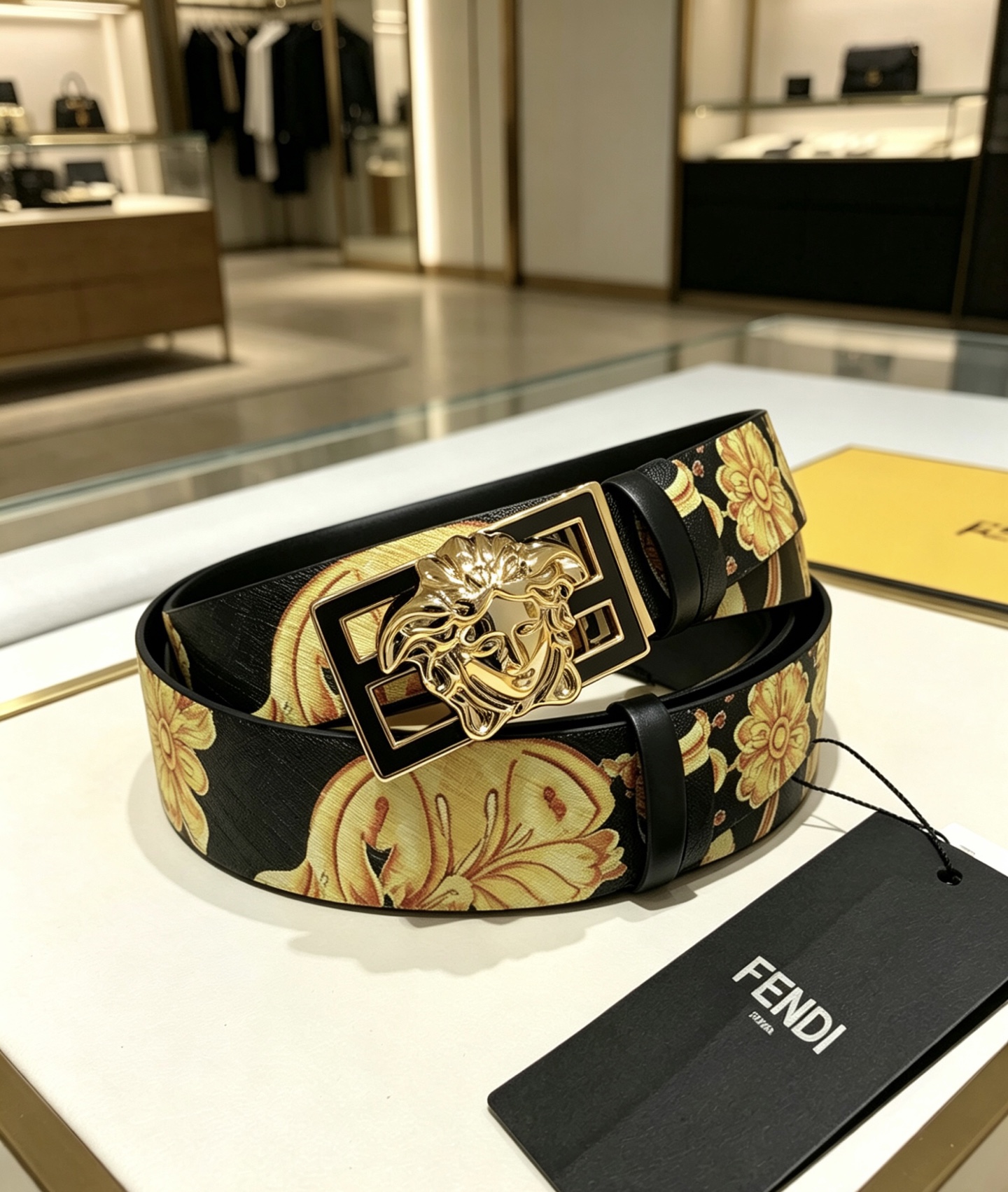 💯💯配送专柜包装 打孔针    新款 FD 宽35 MM 标志造型宽皮带，联名钉扣式美人头扣，范家原版进