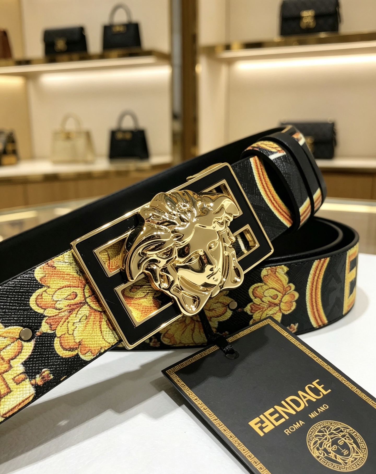 💯💯配送专柜包装 打孔针    新款 FD 宽35 MM 标志造型宽皮带，联名钉扣式美人头扣，范家原版进