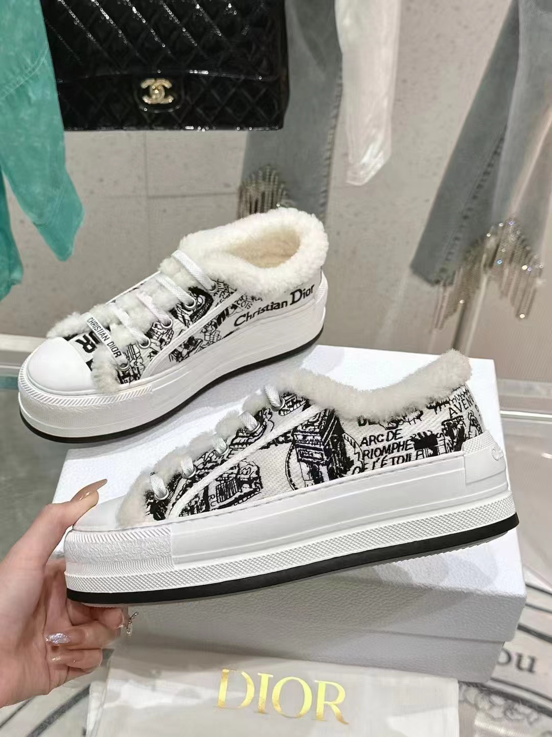 Dior Sneakers Canvas Shoes Casual Shoes Embroidery Women Canvas Cotton PU Sheepskin TPU Wool Oblique Casual