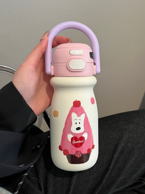 BearBears Cartoon Print Water Bottle, Insulated Stainless Steel Cup with Handle 1 BearBears Cartoon Print Water Bottle, Insulated Stainless Steel Cup with Handle
