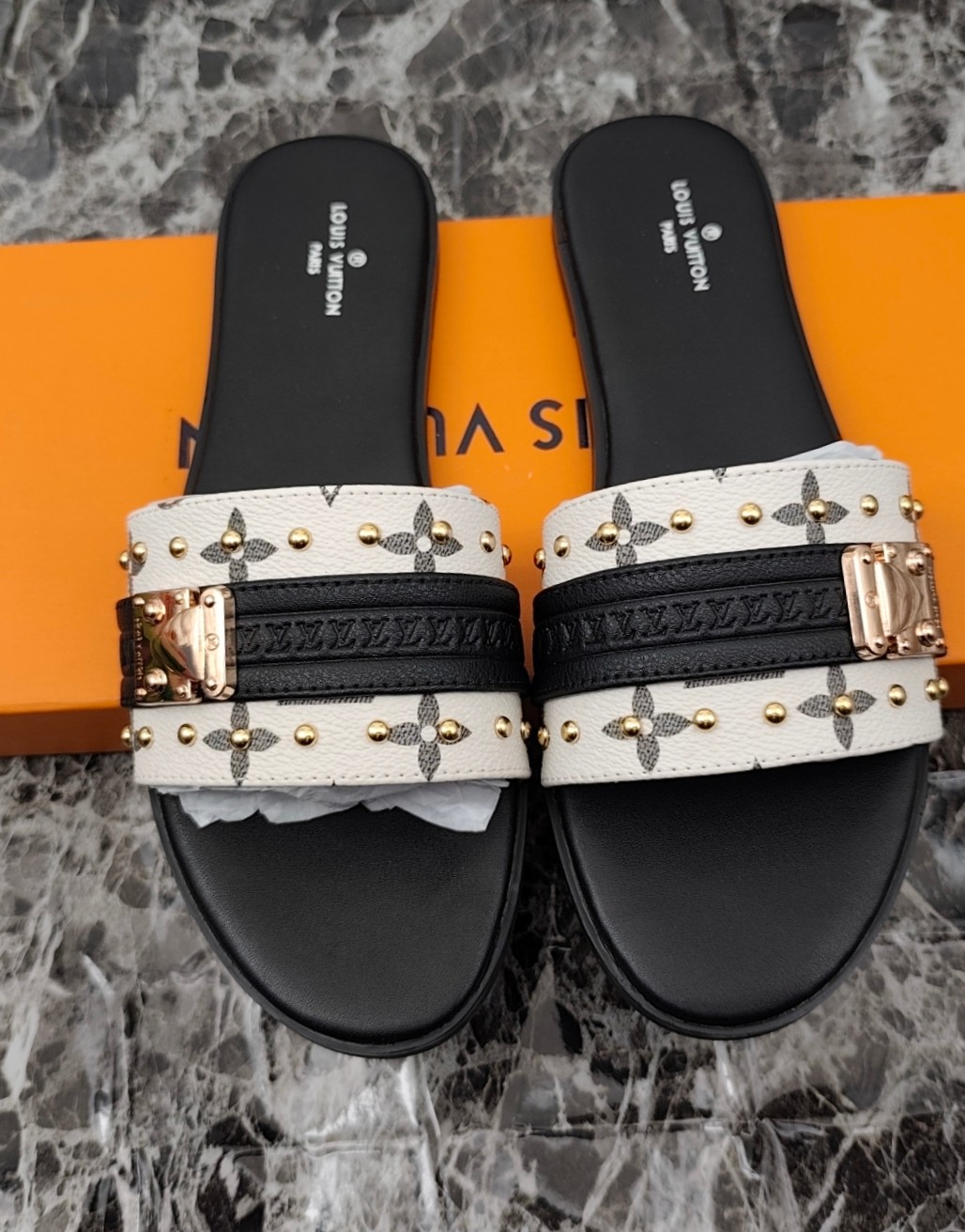 Louis Vuitton Lock It Flat Mules Sandal in Monogram Canvas with Gold Hardware 5 a1742558704651 4200