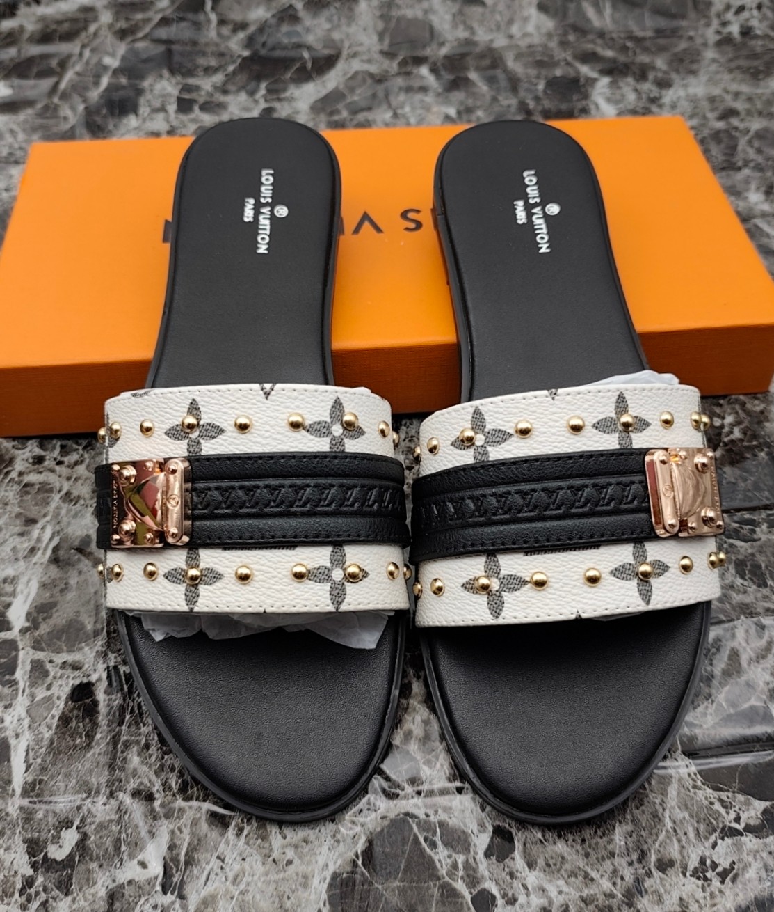 Louis Vuitton Lock It Flat Mules Sandal in Monogram Canvas with Gold Hardware 3 a1742558704711 4302