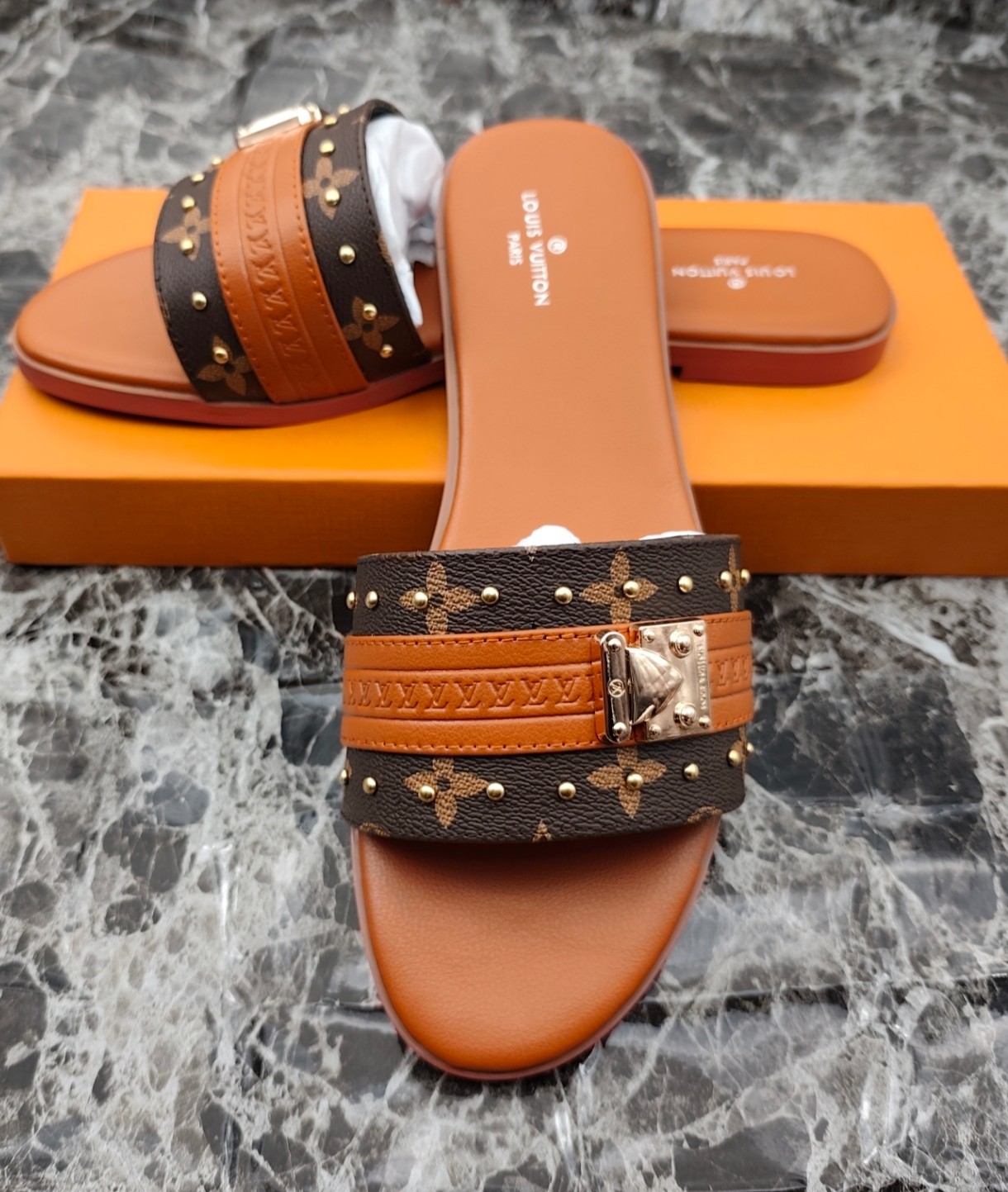Louis Vuitton Lock It Flat Mule Sandal in Monogram Canvas - Luxury Slide 6 a1743951820970 1313