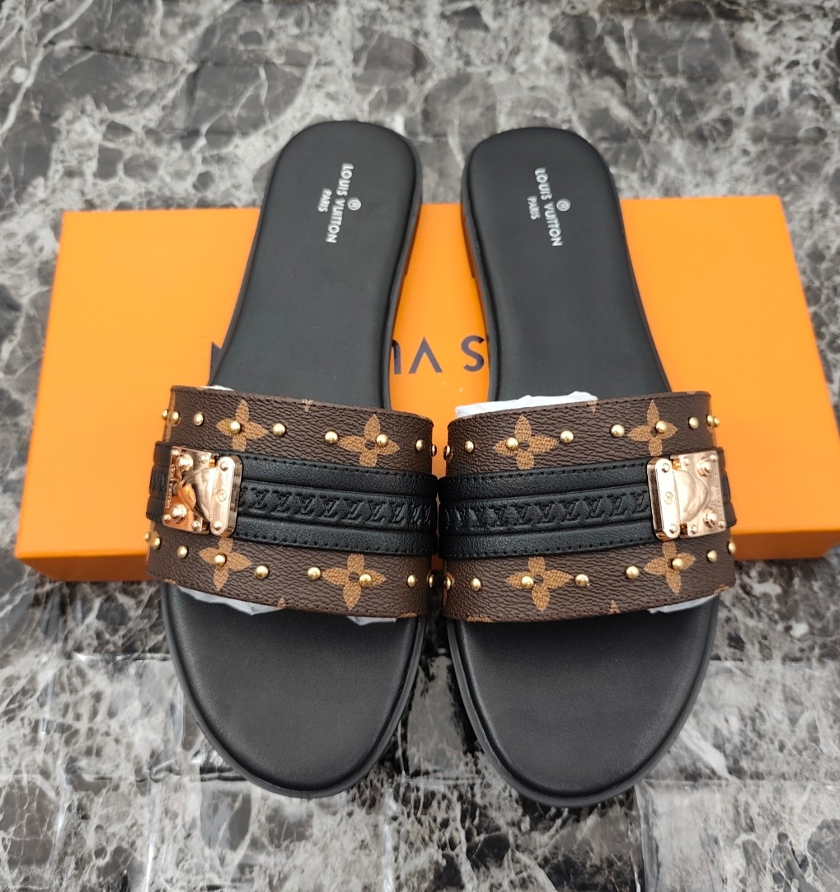 Louis Vuitton Lock It Flat Mules Sandals in Monogram Canvas 5 a1744363052465 8727