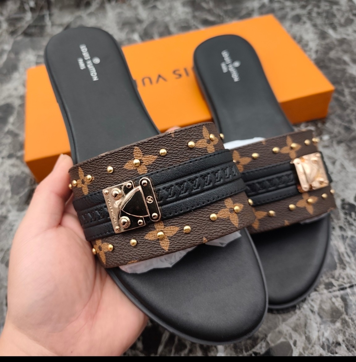 Louis Vuitton Lock It Flat Mules Sandals in Monogram Canvas 2 a1744363052488 8131