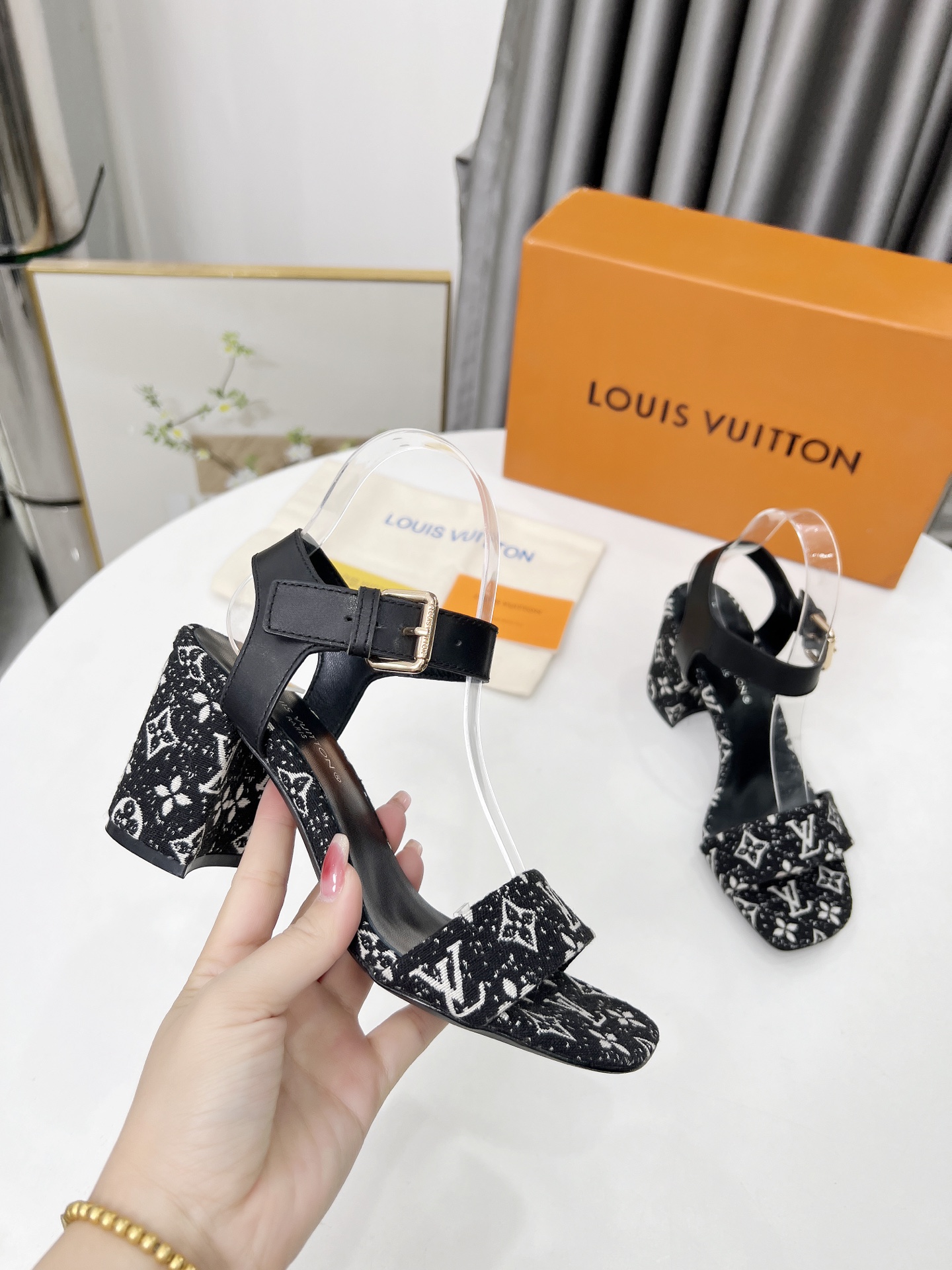 Louis Vuitton Women's Sandals Black Monogram Block Heel, Leather Sole, 6.5cm Heel 7 i1741582260857 8113 0 5