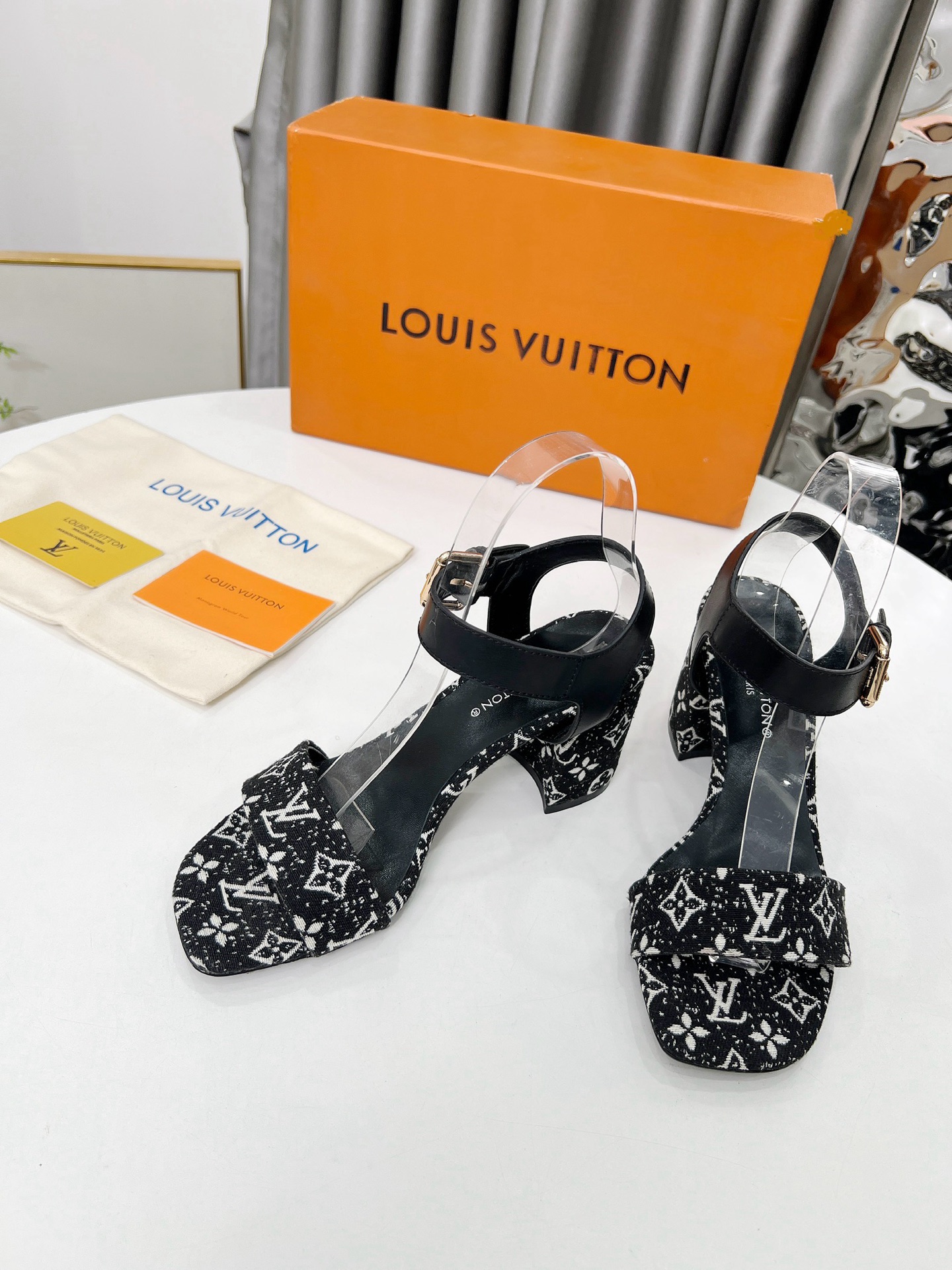 Louis Vuitton Women's Sandals Black Monogram Block Heel, Leather Sole, 6.5cm Heel 4 i1741582268042 909 0 2