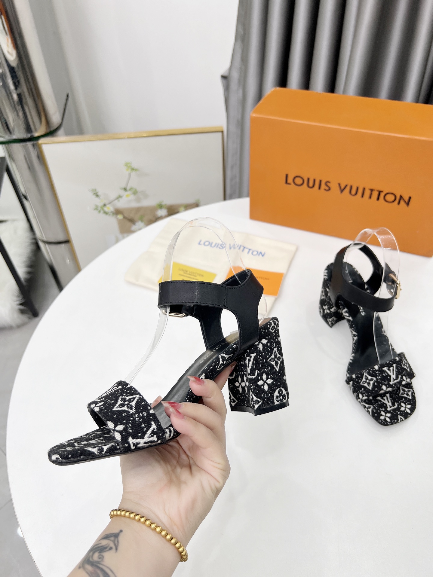 Louis Vuitton Women's Sandals Black Monogram Block Heel, Leather Sole, 6.5cm Heel 8 i1741582268112 8687 0 6