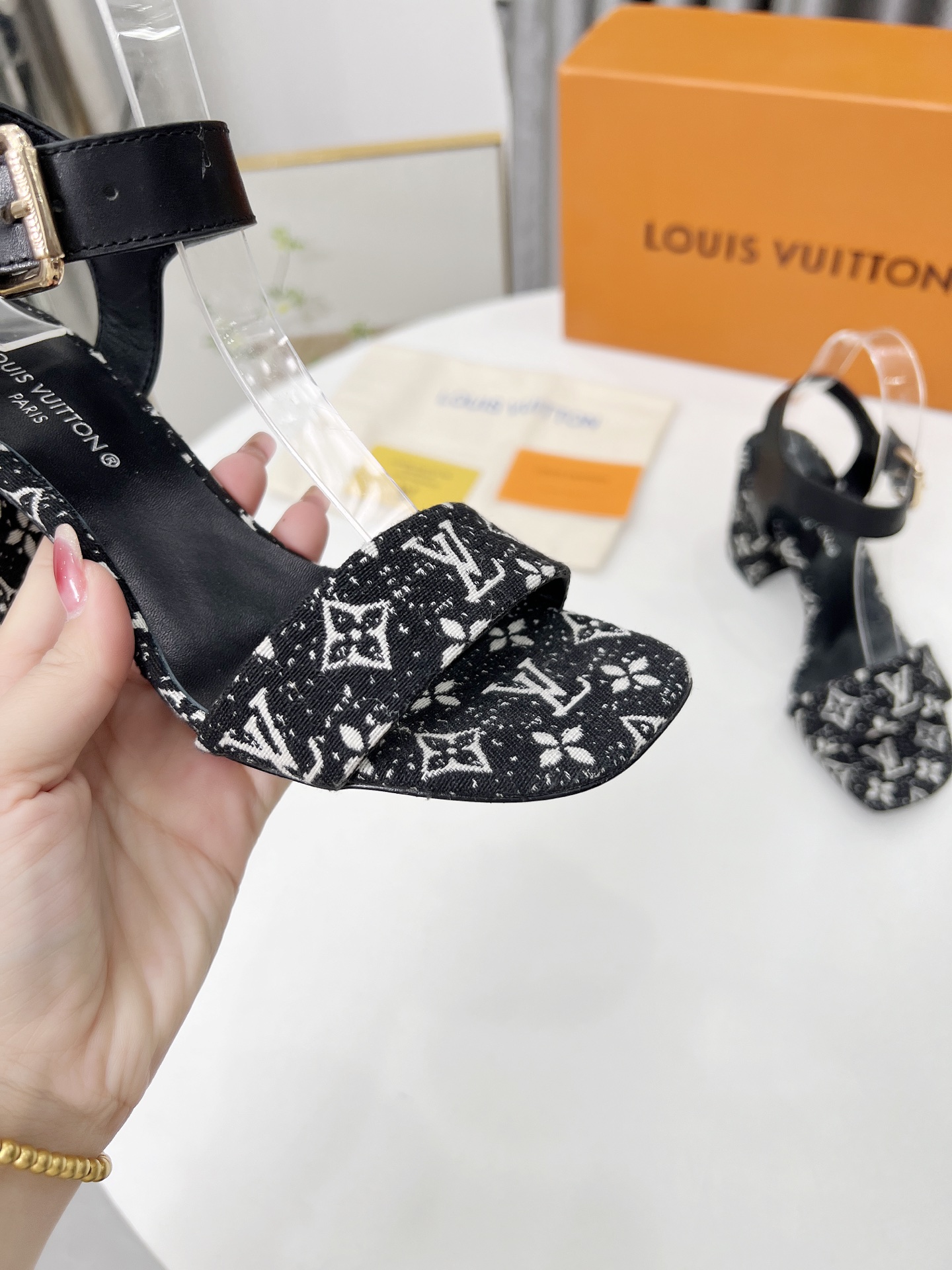 Louis Vuitton Women's Sandals Black Monogram Block Heel, Leather Sole, 6.5cm Heel 9 i1741582268174 9116 0 7