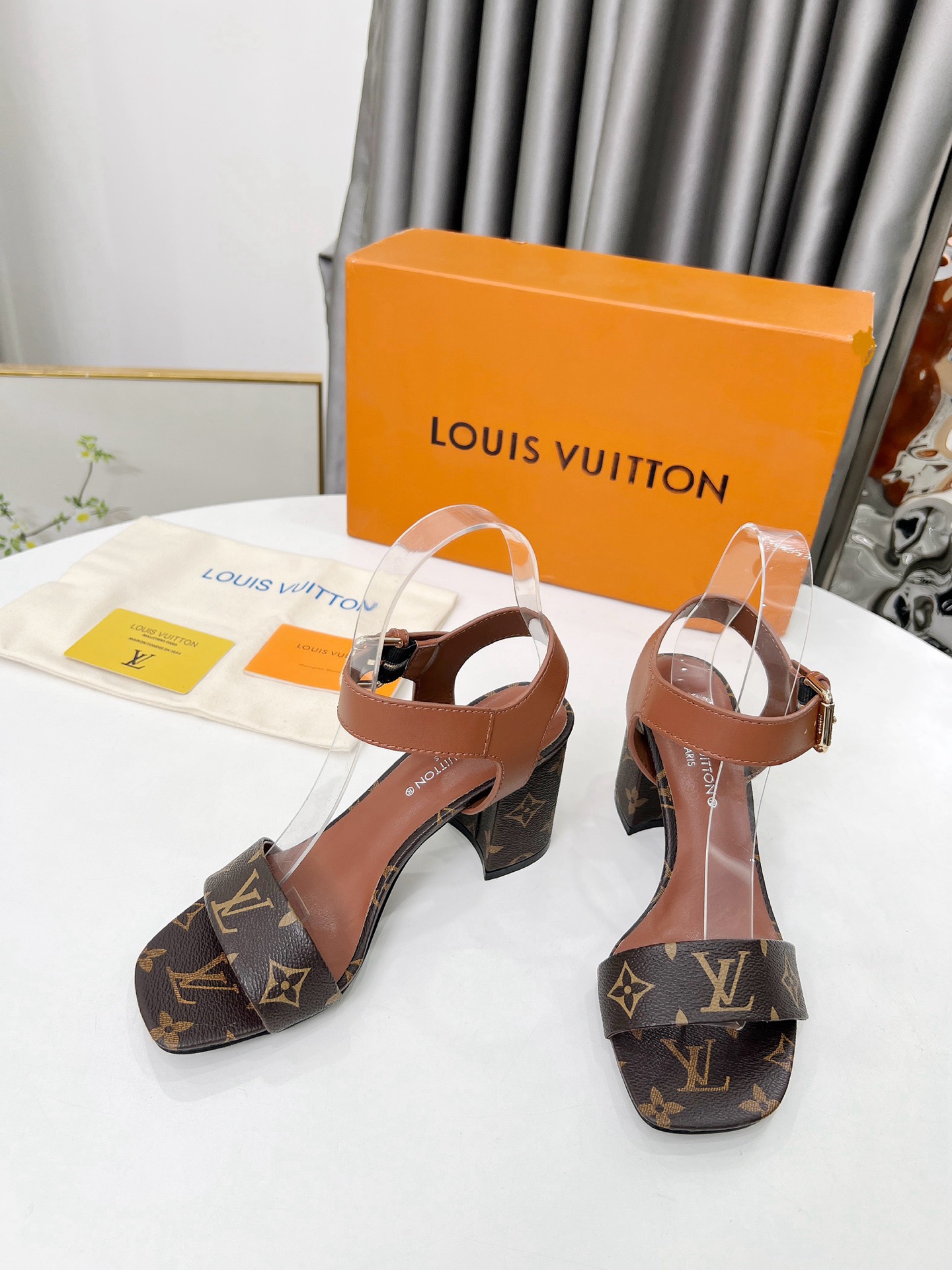 Louis Vuitton Monogram Ankle Strap Heeled Sandal in Brown Leather 3 i1741582774137 7255 0 1
