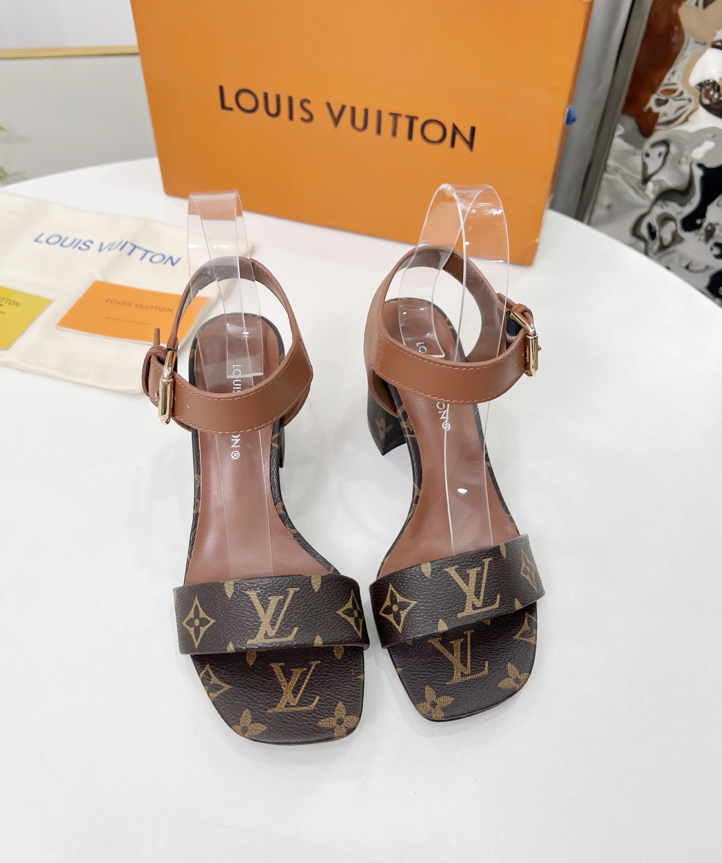Louis Vuitton Monogram Ankle Strap Heeled Sandal in Brown Leather 4 i1741582774205 7782 0 2
