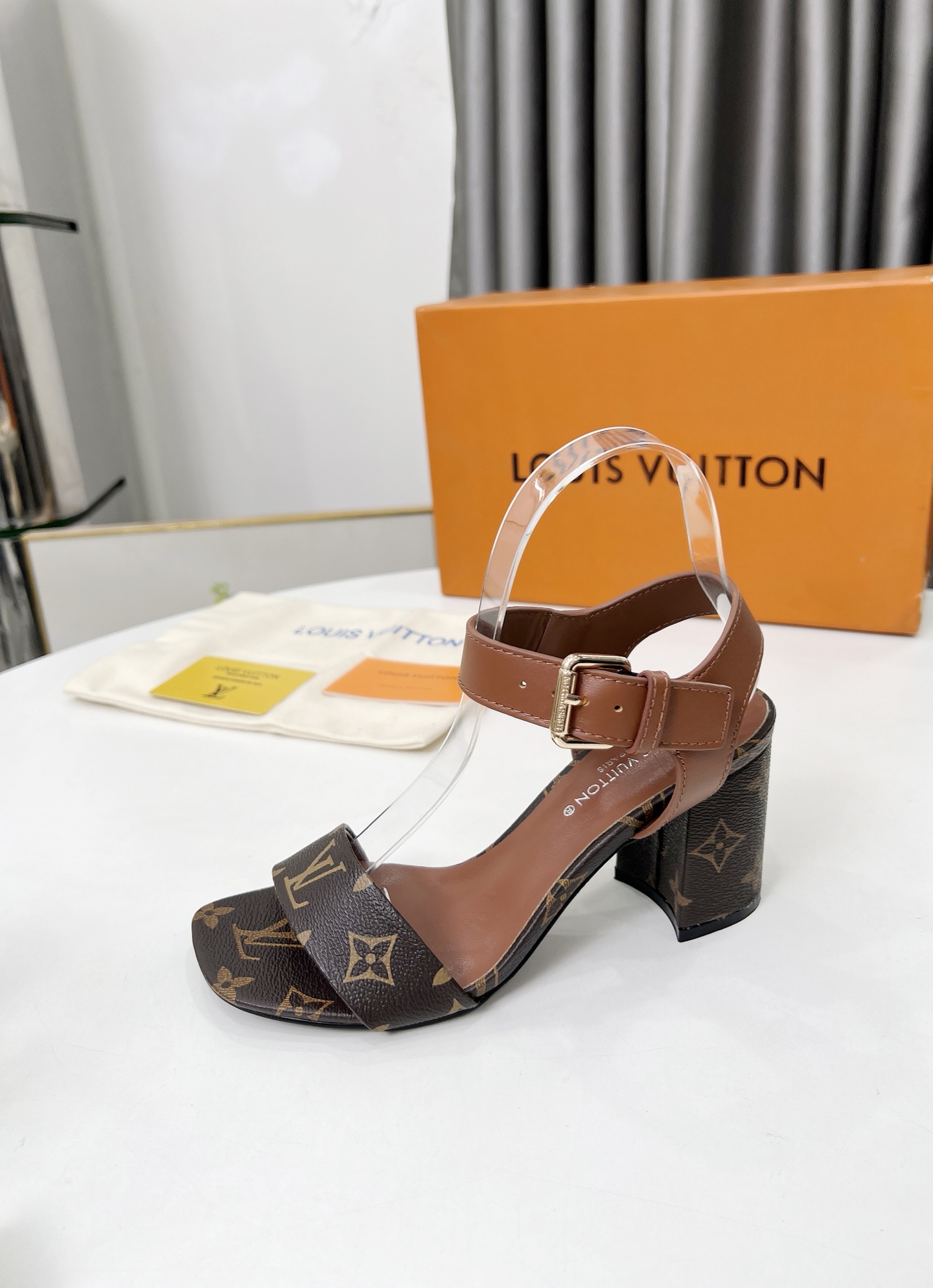 Louis Vuitton Monogram Ankle Strap Heeled Sandal in Brown Leather 1 Louis Vuitton Monogram Ankle Strap Heeled Sandal in Brown Leather