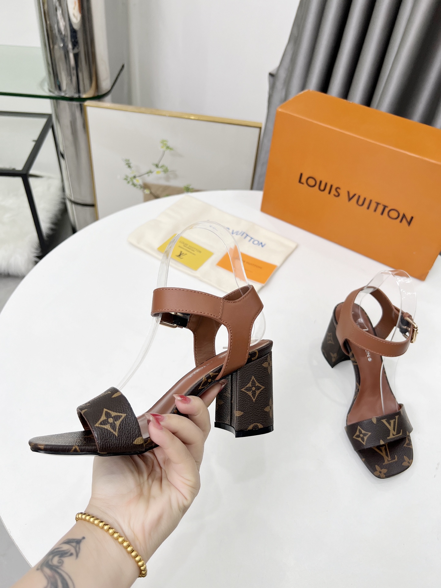 Louis Vuitton Monogram Ankle Strap Heeled Sandal in Brown Leather 6 i1741582774225 758 0 6