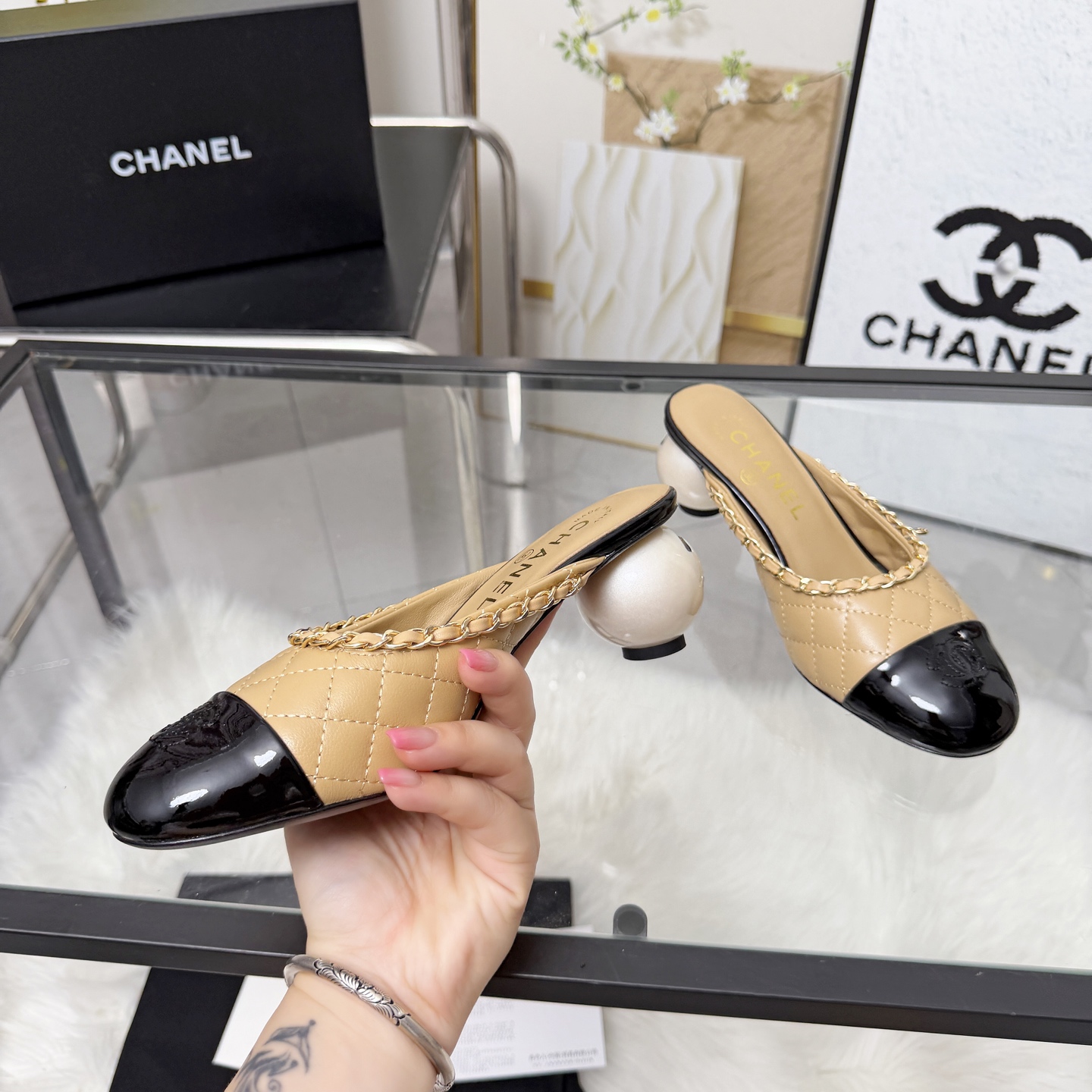 Chanel Style Beige Leather Women's Shoes Lookbook Reference image 2