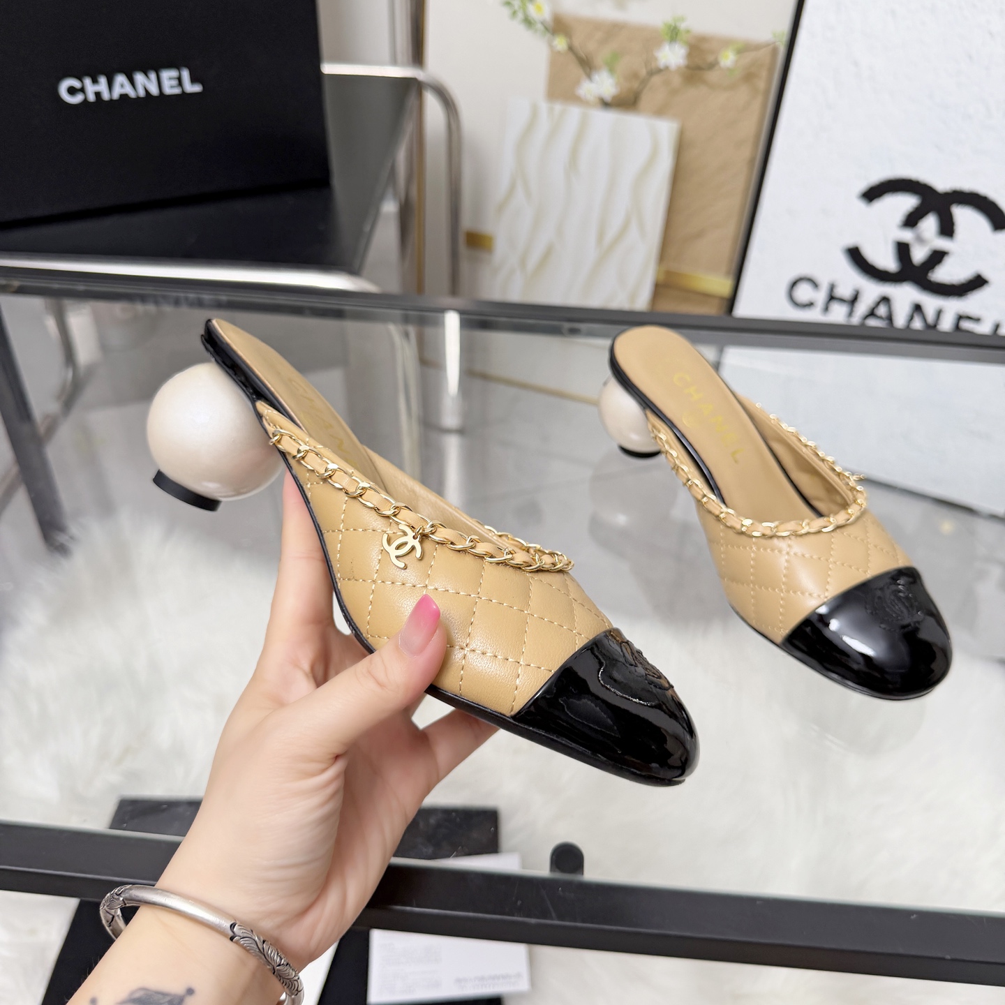Chanel Style Beige Leather Women's Shoes Lookbook Reference image 1