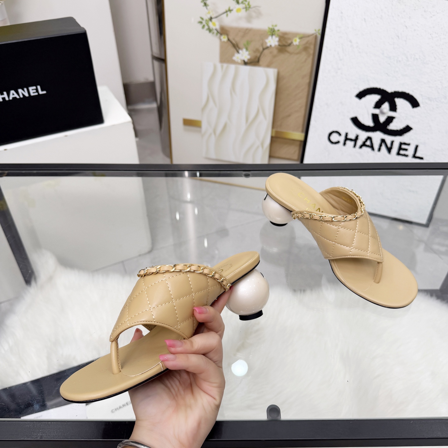 Chanel Style Beige Leather Women's Shoes Lookbook Reference image 2