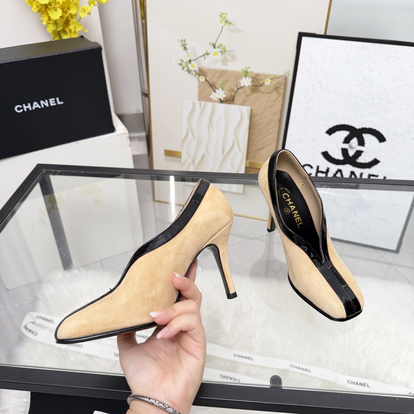 Chanel Style Beige Leather Women's Shoes Lookbook Reference image 2