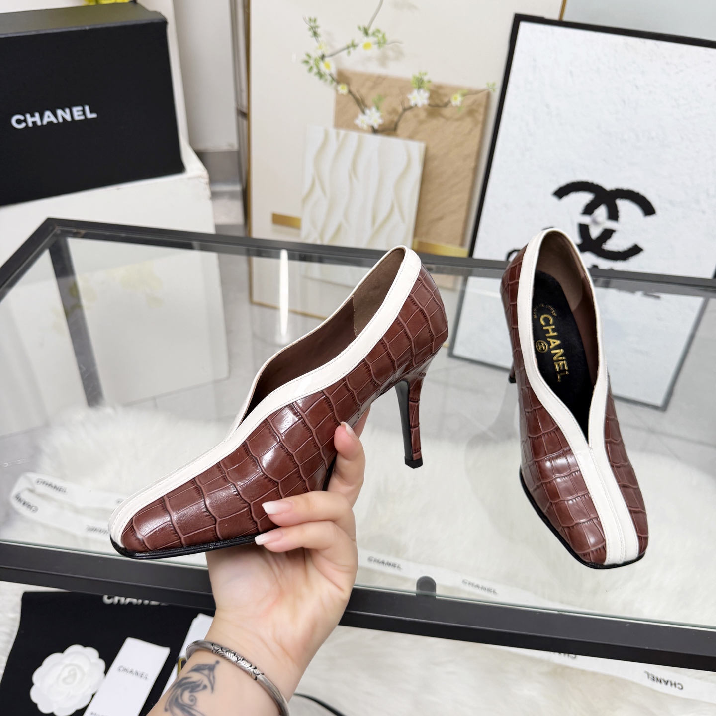 Chanel Style Beige Leather Women's Shoes Lookbook Reference image 2