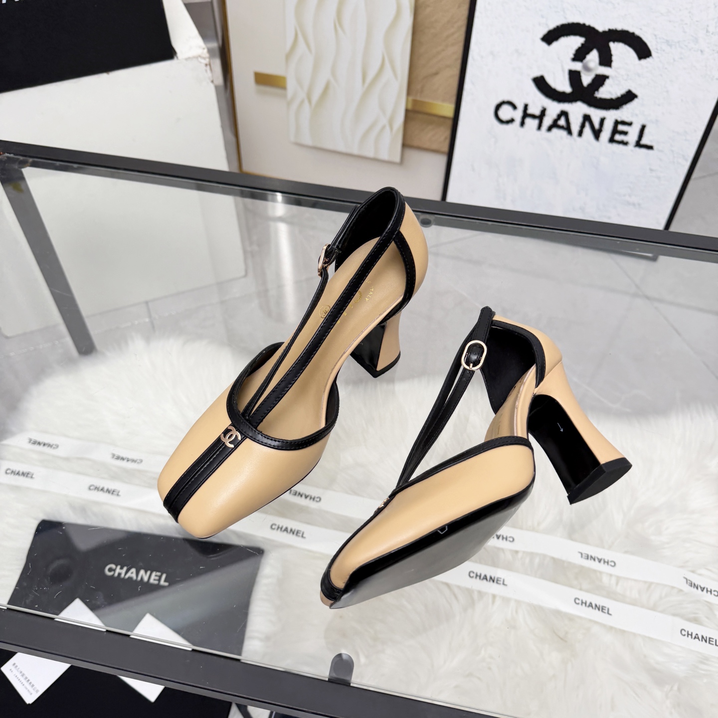 Chanel Style Beige Leather Women's Shoes Women's Shoes Women's Shoes detail image 3 from source 784194