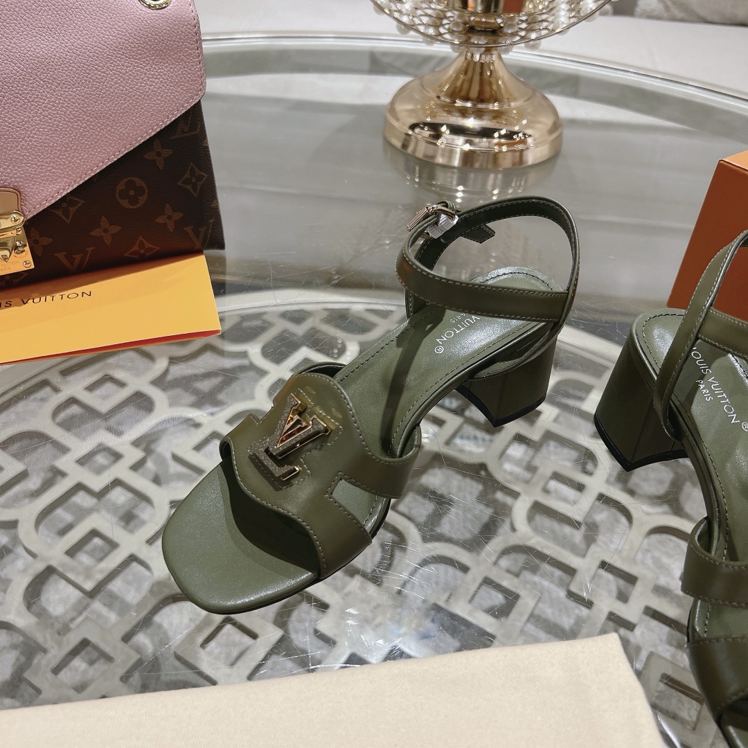Louis Vuitton Women's Olive Green Leather Block Heel Sandals, Size 35-39 5 i1719118479 3372 6